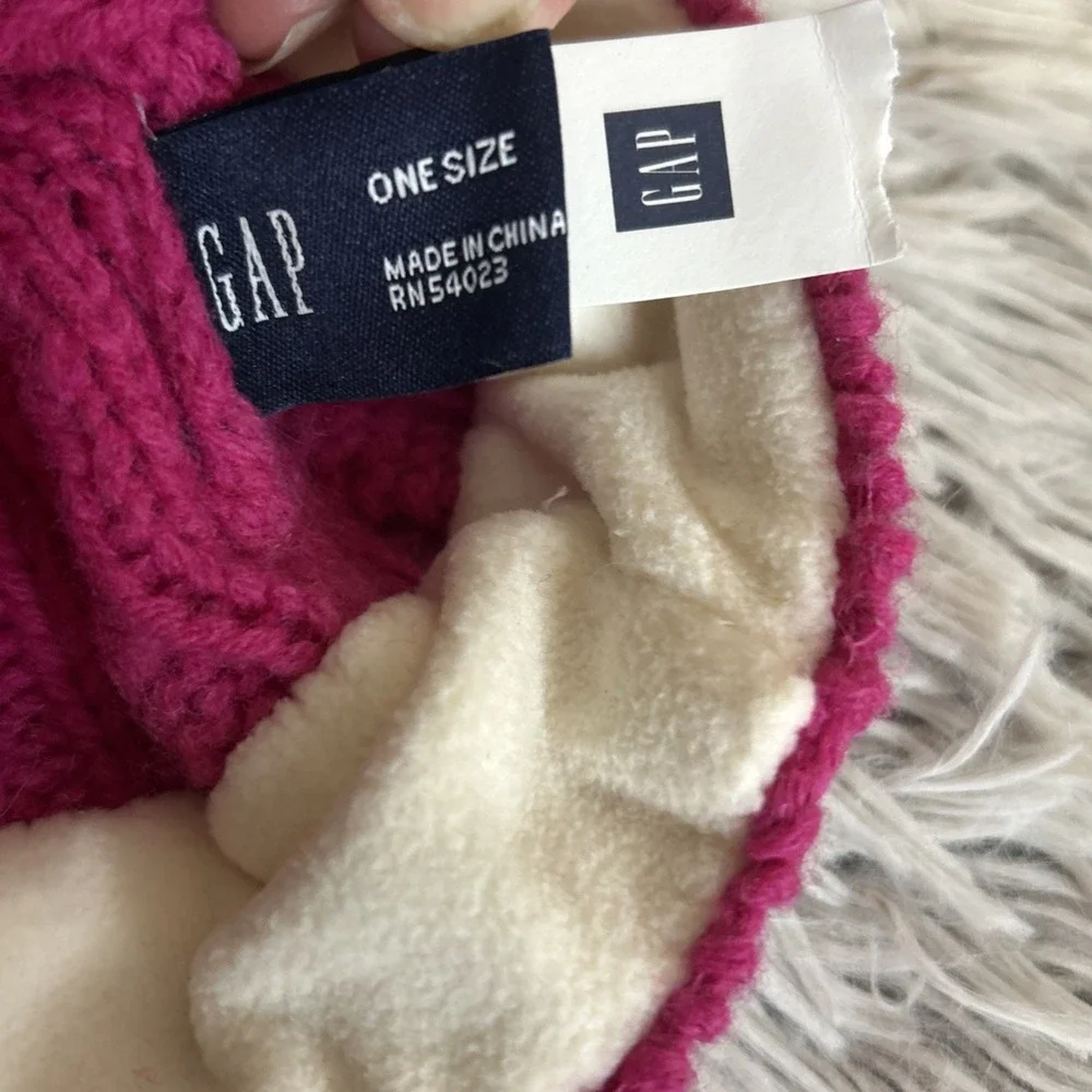 Vtg Y2K Pink Cable Knit‎ Beanie O/S Winter Hat Gloves M/L Set GAP Lamb's Wool